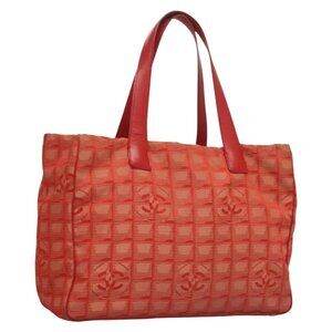 CHANEL New Travel Line Tote Bag Nylon Red CC Auth 136083